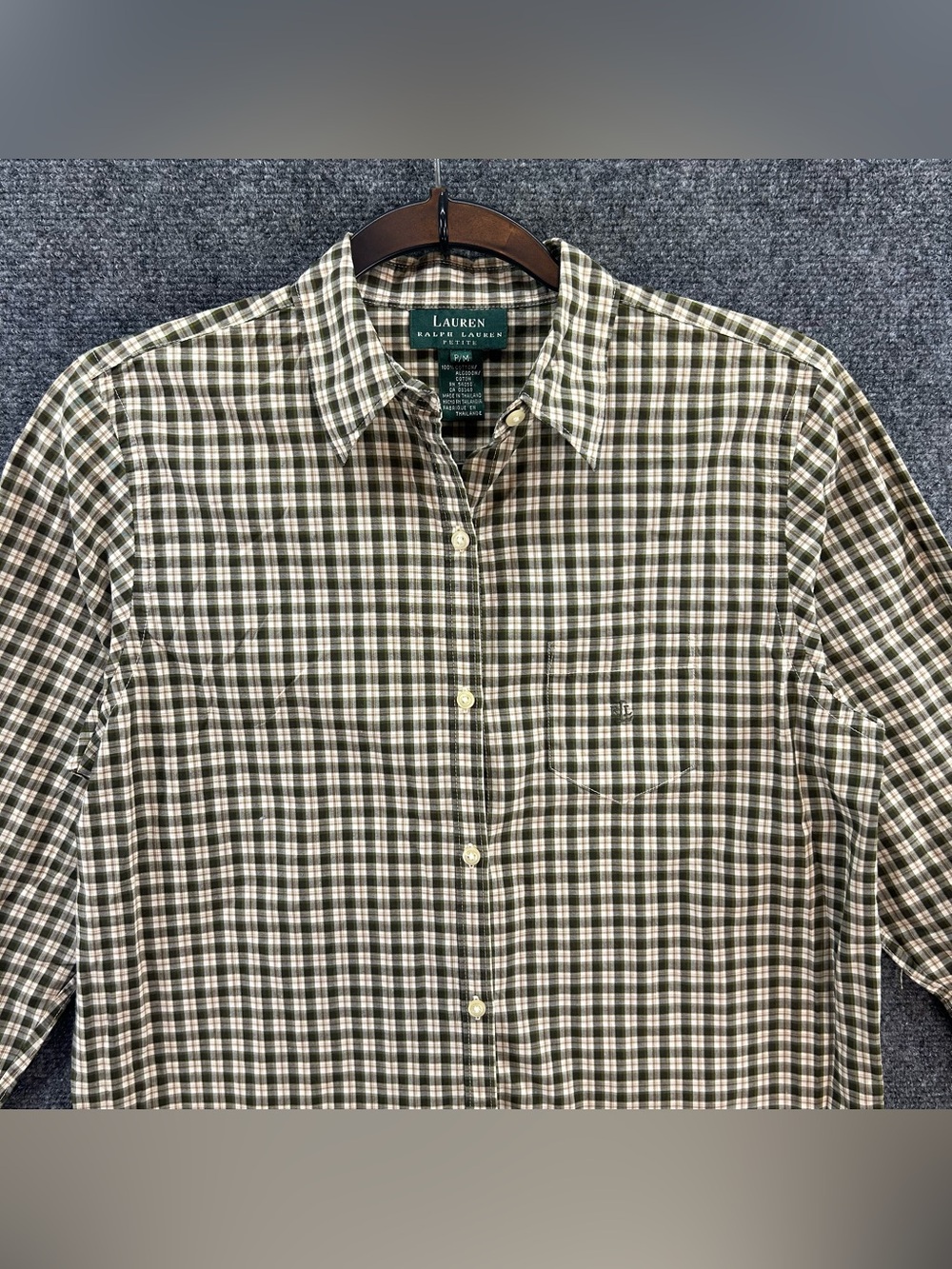 Vintage Ralph Lauren Plaid Button Down Shirt PM Petite Old Money Quiet Luxury